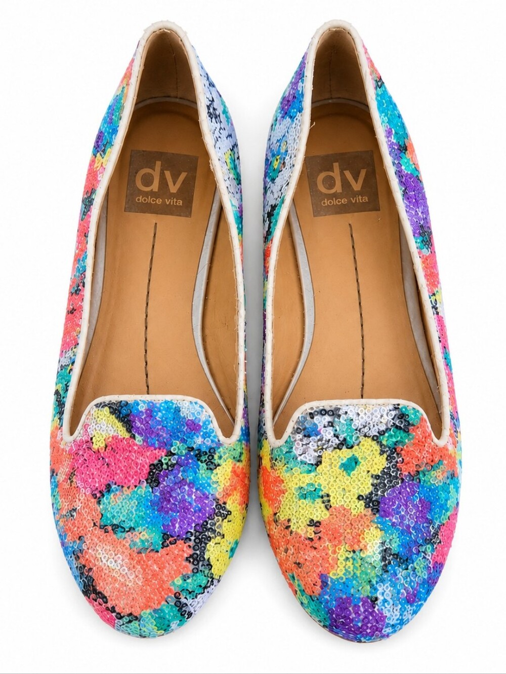 DV by Dolce Vita Hanna Botanical Sequin Loafers Multicolor Sparkle Flats Size 8.